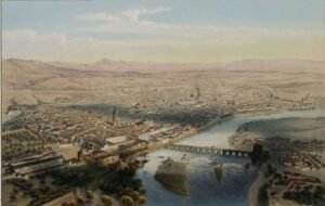 Vista panorámica de Córdoba en un dibujo antiguo.